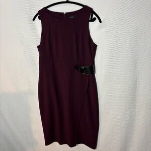 MELANIE LYNE Sz 12 Ivanka Trump Midi Dress With Buckle Faux Wrap Skirt NEW